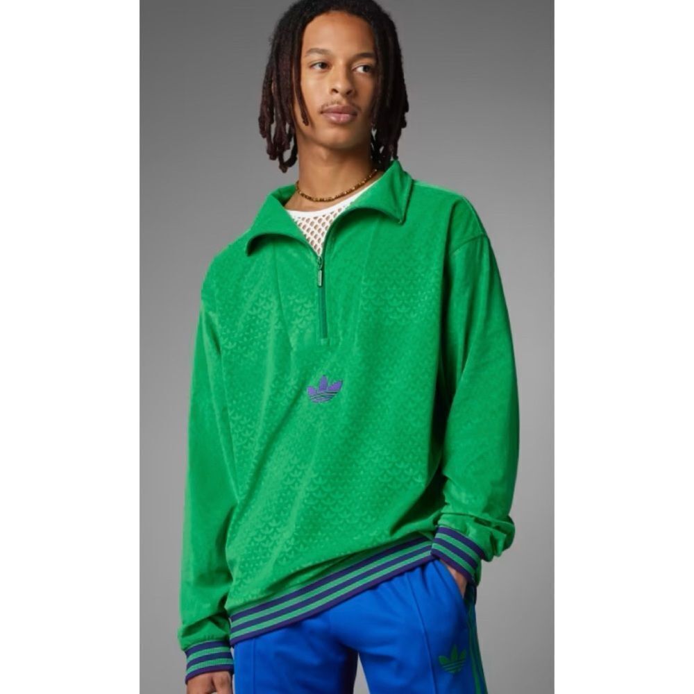 Adidas Originals Adicolor 70's Heritage Now Funnel Green Velour Top Size 2XL